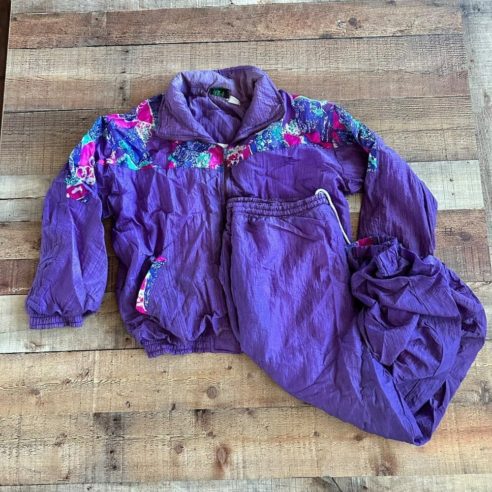 Sufi Womens Vintage Track suit Cinched Cropped Pant and Sleeves in Purple - Picture 1 of 16